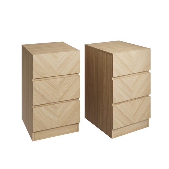 Set of 2 Taranto 3 Drawer Bedside Tables, Oak Effect - image 1