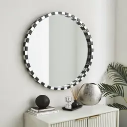 Monochrome Mosaic Edge Round Wall Mirror - thumbnail 1