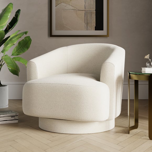 Carmen Curved Ivory Chunky Chenille Swivel Chair - image 1