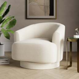 Carmen Curved Ivory Chunky Chenille Swivel Chair - thumbnail 1