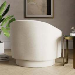 Carmen Curved Ivory Chunky Chenille Swivel Chair - thumbnail 2