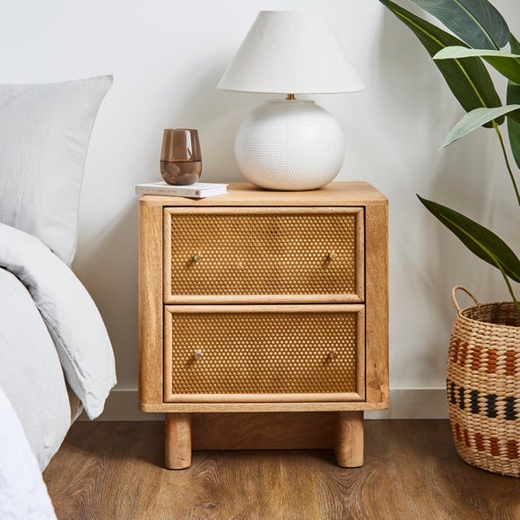 Anila Drawer Bedside Table, Light Stained Mango Wood by Dunelm