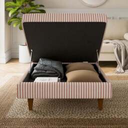 Zoe Pinstripe Fabric Square Storage Footstool - thumbnail 2