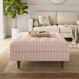 Zoe Pinstripe Fabric Square Storage Footstool
