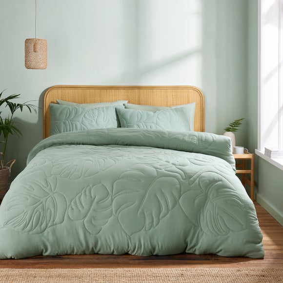 Tropical Leaf Embroidered Duvet Cover and Pillowcase Set - image 1