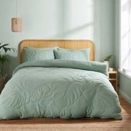 Tropical Leaf Embroidered Duvet Cover and Pillowcase Set - thumbnail 1