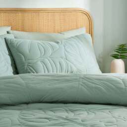 Tropical Leaf Embroidered Duvet Cover and Pillowcase Set - thumbnail 2