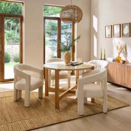 Halton 4 Seater Round Dining Table, Travertine Stone & Oak - thumbnail 2
