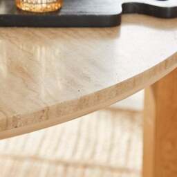 Halton 4 Seater Round Dining Table, Travertine Stone & Oak - thumbnail 5
