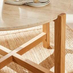 Halton 4 Seater Round Dining Table, Travertine Stone & Oak - thumbnail 3