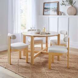 Halton 4 Seater Round Dining Table, Travertine Stone & Oak - thumbnail 1