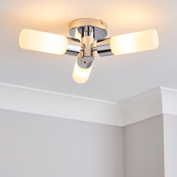 Porto 3 Light Chrome Bathroom Flush Ceiling Light - image 1
