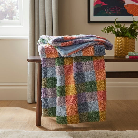 Brights Checkerboard Boucle Throw Blanket by Dunelm
