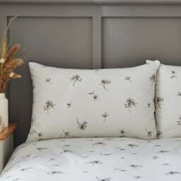 Bridget Etched Floral Natural 100% Cotton Duvet Cover & Pillowcase Set - thumbnail 4