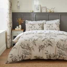 Bridget Etched Floral Natural 100% Cotton Duvet Cover & Pillowcase Set - thumbnail 1