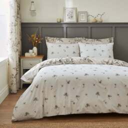 Bridget Etched Floral Natural 100% Cotton Duvet Cover & Pillowcase Set - thumbnail 3