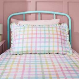 Rainbow Frilled Checked 100% Cotton Duvet Cover & Pillowcase Set - thumbnail 2