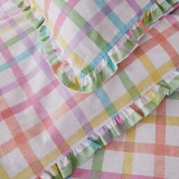 Rainbow Frilled Checked 100% Cotton Duvet Cover & Pillowcase Set - thumbnail 3