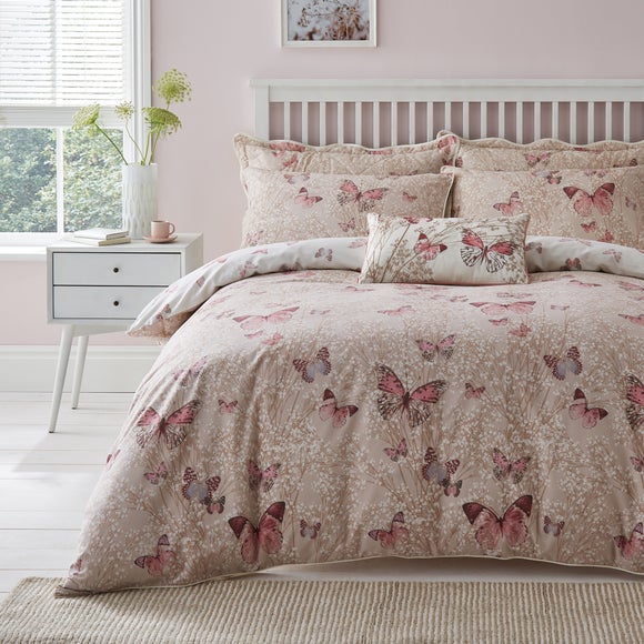 NightComfort Toile Floral Butterflies Duvet Cover Set - White, 50% Cotton 50% Poly