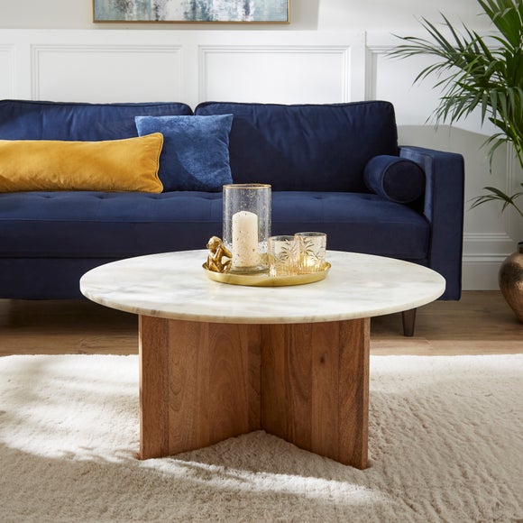 Arya Round Coffee Table, Mango Wood and Real Marble - image 1