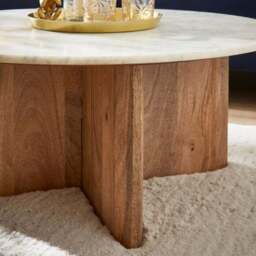 Arya Round Coffee Table, Mango Wood and Real Marble - thumbnail 2