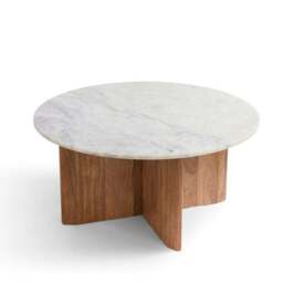 Arya Round Coffee Table, Mango Wood and Real Marble - thumbnail 4