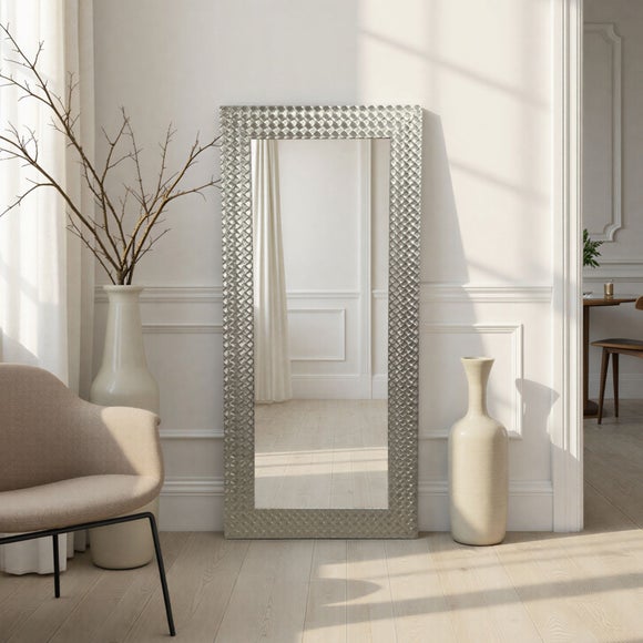 Yearn Hammered Framed Bevelled Full Length Wall Mirror - image 1