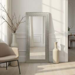 Yearn Hammered Framed Bevelled Full Length Wall Mirror - thumbnail 1