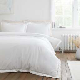 Bianca Oxford Lace Trim 200 Thread Count 100% Cotton Duvet Cover & Pillowcase Set
