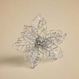 Metallic Silver Poinsettia Pick Tree Decoration - thumbnail 3
