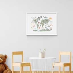 East End Prints World Map in Green Print - thumbnail 1