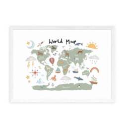 East End Prints World Map in Green Print - thumbnail 2