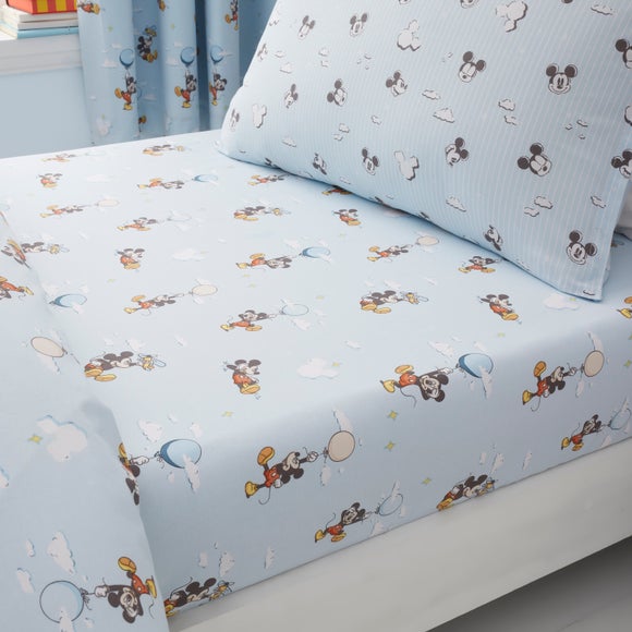 Set of 2 Disney Soft Skies Mickey Mouse 100% Cotton Fitted Sheets - image 1