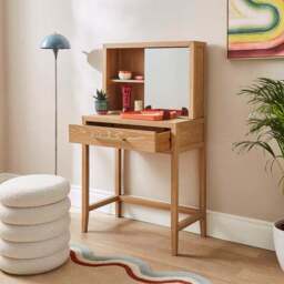 Holden 1 Drawer Compact Dressing Table with Mirror, Oak - thumbnail 2