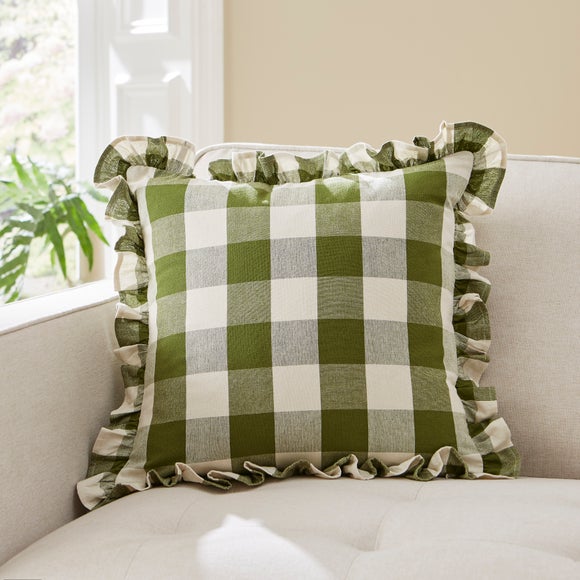 Frilled Check Cushion Olive - image 1