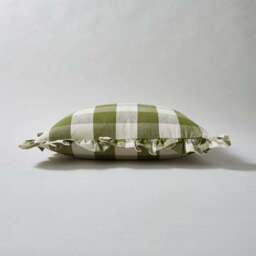 Frilled Check Cushion Olive - thumbnail 3
