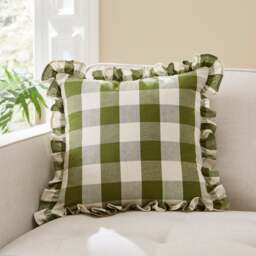Frilled Check Cushion Olive - thumbnail 1