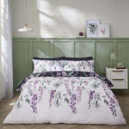 Catherine Lansfield Wisteria Reversible White Duvet Cover & Pillowcase Set - thumbnail 3