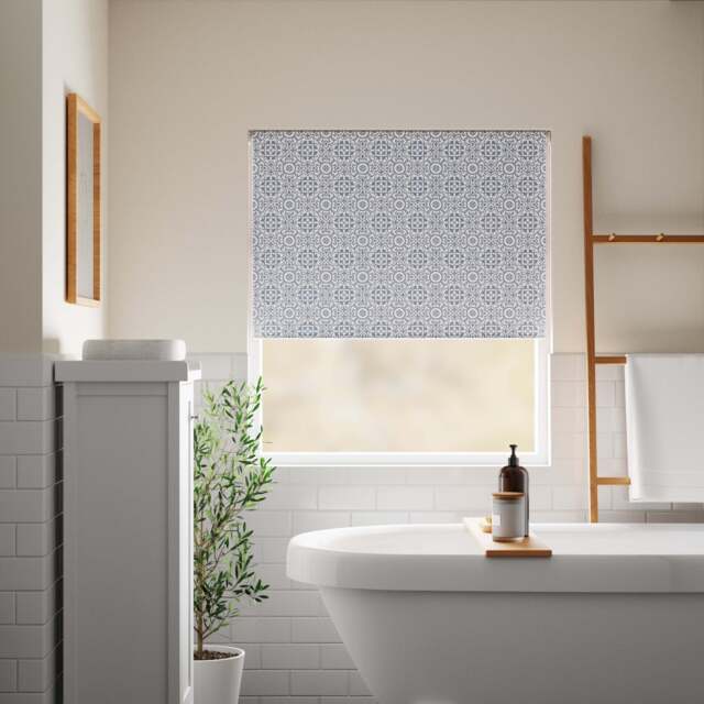 Purity Tile Blue Moisture Resistant Daylight Roller Blind Blue/White