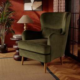 Leo Velvet High Back Winged Armchair - thumbnail 1