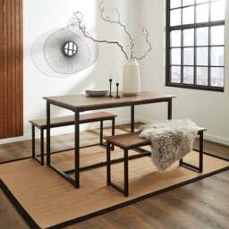 Ronan 4 Seater Wave Edge Dining Table and Bench Set - thumbnail 1