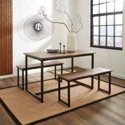 Ronan 4 Seater Wave Edge Dining Table and Bench Set - thumbnail 2