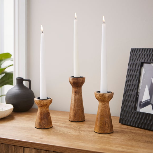 Set of 3 Mango Wood Candle Holders - image 1