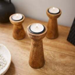 Set of 3 Mango Wood Candle Holders - thumbnail 2