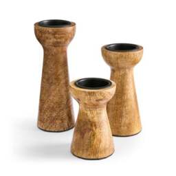 Set of 3 Mango Wood Candle Holders - thumbnail 3