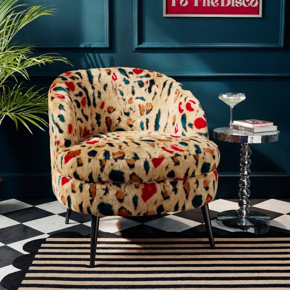 Marcie Bright Leopard Print Faux Fur Cocktail Chair