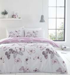 Catherine Lansfield Scatter Butterfly Heather Duvet Cover and Pillowcase Set - thumbnail 1