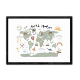 East End Prints World Map in Green Print - thumbnail 2