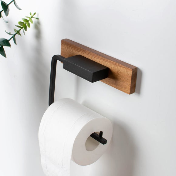 Fulton Wood Black Toilet Roll Holder by Dunelm