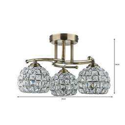 Bergen Crystal Antique Brass 3 Light Semi Flush Ceiling Light - thumbnail 6